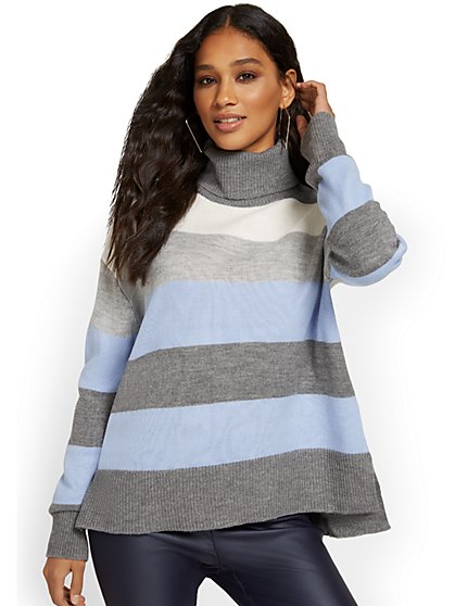Stripe Oversize Turtleneck Sweater - New York & Company