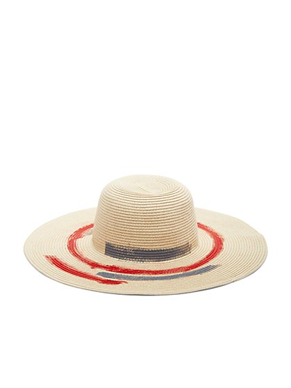 Stripe-Painted Wide-Brim Sun Straw Hat - New York & Company