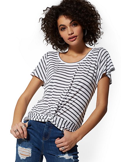 Ny C Stripe Twist Front Top Soho Soft Tee