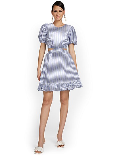 Striped Cut-Out Flare Dress - Lily & Cali - New York & Company