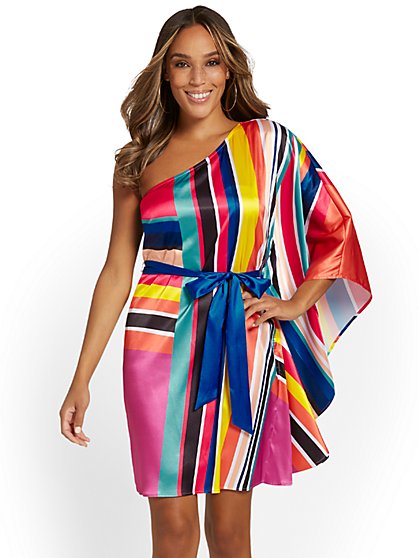 Striped One-Shoulder Dress - New York & Company
