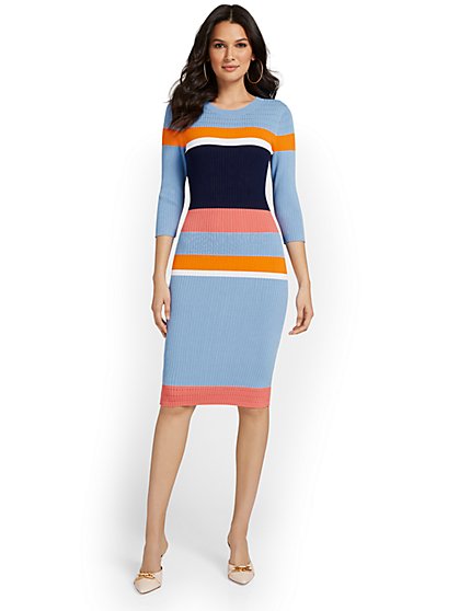 Striped Sheath Sweater Dress - New York & Company