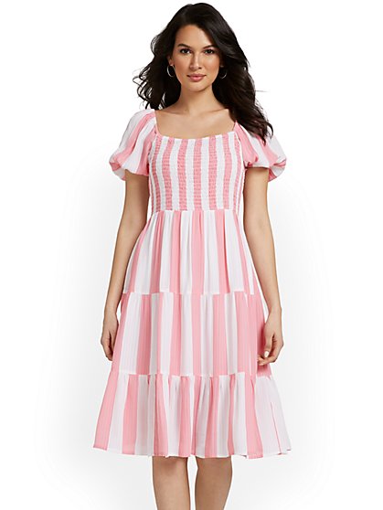 Striped Smock-Front Dress - New York & Company