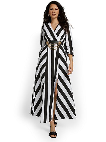 Striped V-Neck Maxi Dress - New York & Company