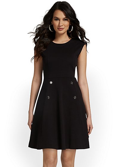 Tall Button-Front Flare Dress - City Knits - New York & Company