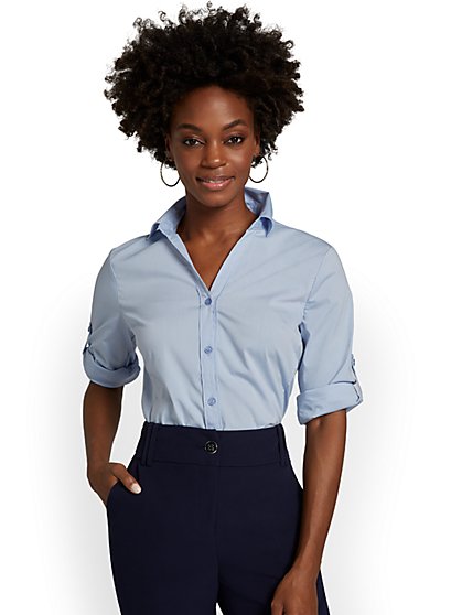 Tall Madison Piped Button-Front Secret Snap Shirt - New York & Company