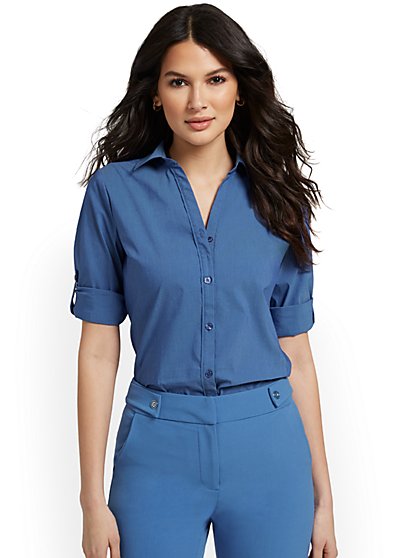Tall Madison Piped Button-Front Secret Snap Shirt - New York & Company