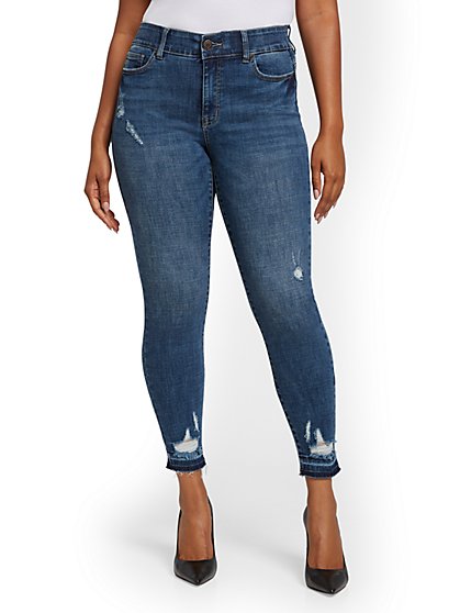 Tall Mya Curvy High-Waisted Sculpting No Gap Super-Skinny Ankle Jeans - Chameleon Blue - New York & Company