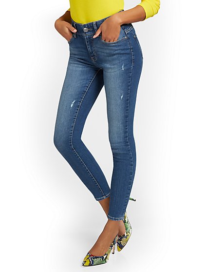 Tall Mya Curvy High-Waisted Sculpting No-Gap Super-Skinny Ankle Jeans - Dark Blue Wash - New York & Company
