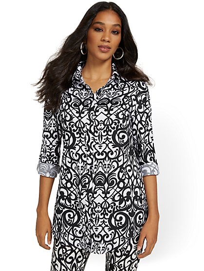 Tall Puff-Sleeve Madison Tunic Shirt - Jacquard - New York & Company