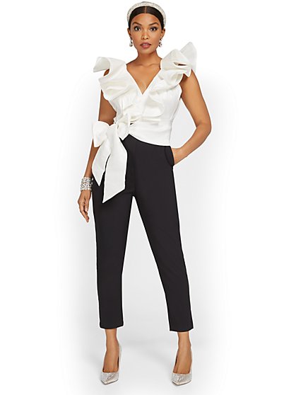 Tall Ruffle-Detail Two-Tone Jumpsuit - New York & Company