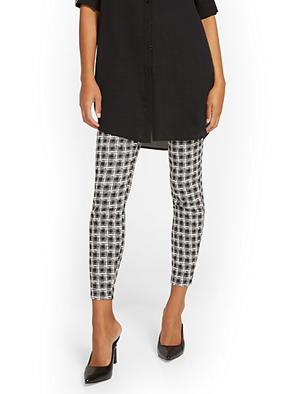 Tall Whitney High-Waisted Pull-On Slim-Leg Ankle Pant - Check-Print - New York & Company