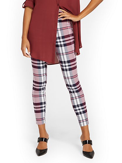 Tall Whitney High-Waisted Pull-On Slim-Leg Ankle Pant - Plaid - New York & Company