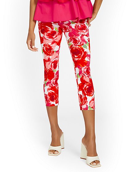 Tall Whitney High-Waisted Pull-On Slim-Leg Capri Pant - Floral-Print - New York & Company