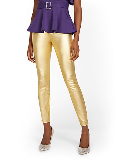 Tall Whitney High-Waisted Pull-On Slim-Leg Pant - Metallic Gold - New York & Company