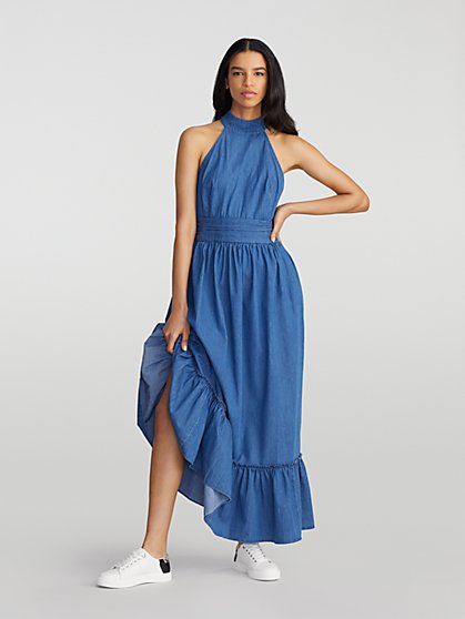 Tallie Chambray Halterneck Maxi Dress - Gabrielle Union Collection - New York & Company