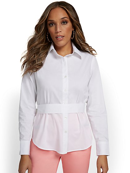Tie-Back Button-Front Poplin Shirt - New York & Company