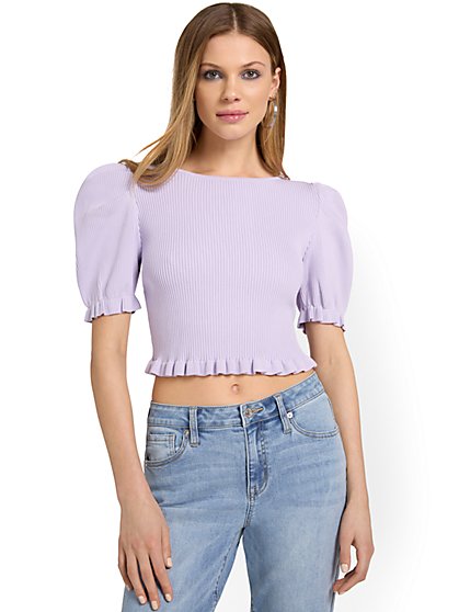 Tie-Back Puff-Sleeve Crop Top - Endless Rose - New York & Company