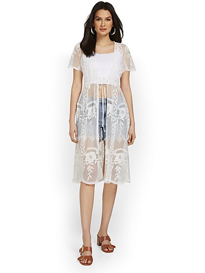 Tie-Front Lace Kimono - New York & Company