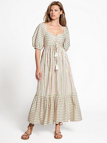 Tie-Front Puff-Sleeve Maxi Dress - Fore Collection - New York & Company