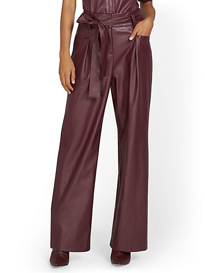 Tie-Waist Faux-Leather Wide-Leg Pant - New York & Company