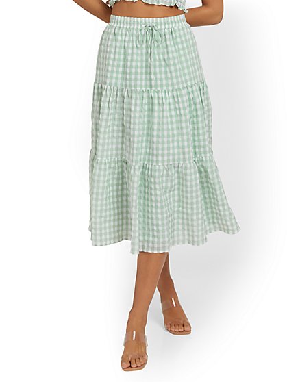 Tiered Gingham Midi Skirt - Lena - New York & Company