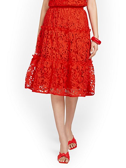 Tiered Lace Midi Skirt - New York & Company