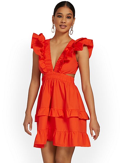 Tiered V-Neck Ruffle Dress - In The Beginning - New York & Company