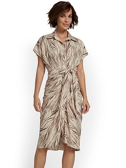 Tiger-Print Shirred Shirtdress - Do+Be - New York & Company