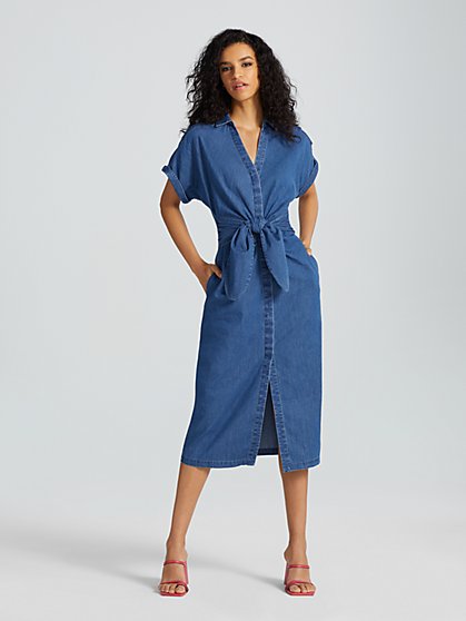 Tonie Tie-Waist Chambray Dress - Gabrielle Union Collection - New York & Company