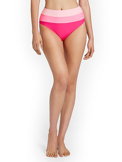 Tri-Color High-Waisted Bikini Bottom - NY&C Swimwear - New York & Company