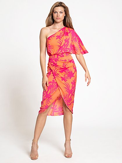 Tropical-Print One-Shoulder Midi Dress - Do+Be - New York & Company