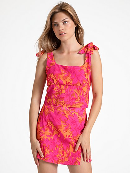 Tropical-Print Sleeveless Shoulder-Tie Top - 4Sienna - New York & Company