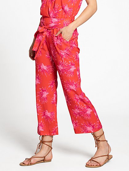 Tropical Print Tie-Front Culotte Pant - 4Sienna - New York & Company