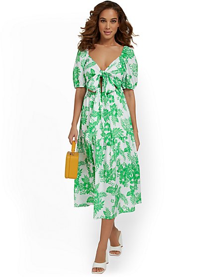 Tropical-Print Twist Cut-Out Maxi Dress - Lena - New York & Company