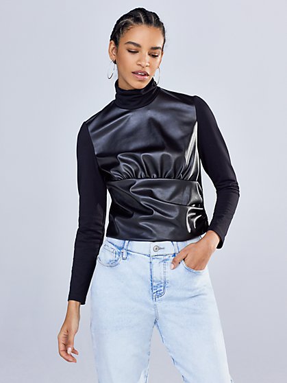 Turtleneck Faux-Leather Top - Gabrielle Union Collection - New York & Company