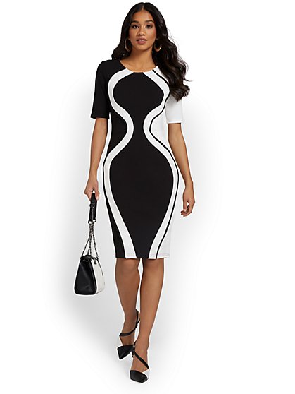 Two-Tone Geometric-Print Sheath Dress - New York & Company