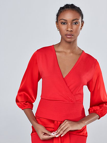 V-Neck Contrast-Sleeve Sweater - Gabrielle Union Collection - New York & Company