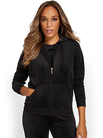 Velour Hooded Zip-Front Jacket - Dreamy Velour Collection - New York & Company