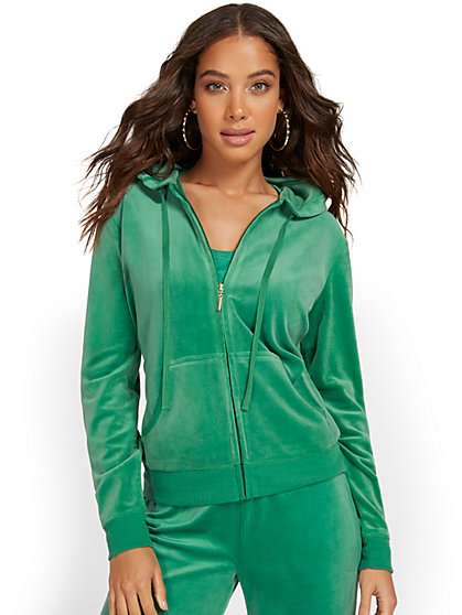 Velour Hooded Zip-Front Jacket - Dreamy Velour Collection - New York & Company