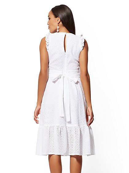 Lace V-Neck Eyelet Dress Yellow