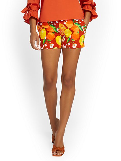 Whitney High-Waisted Pull-On 4-Inch Short - Fruit-Print - New York & Company