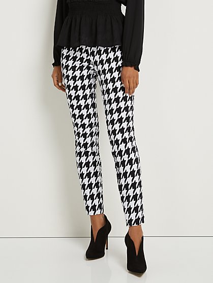 Whitney High-Waisted Pull-On Slim-Leg Ankle Pant - Houndstooth - New York & Company