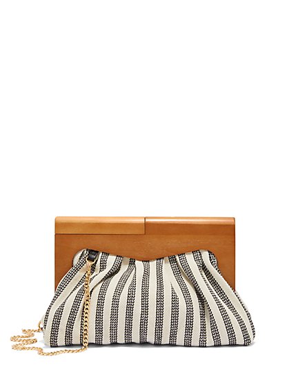 Wood-Frame Striped Linen Shoulder Bag - MMS Trading - New York & Company