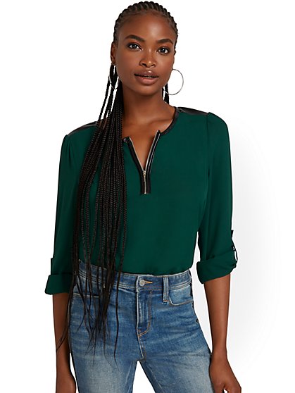 Zip-Front Blouse - New York & Company